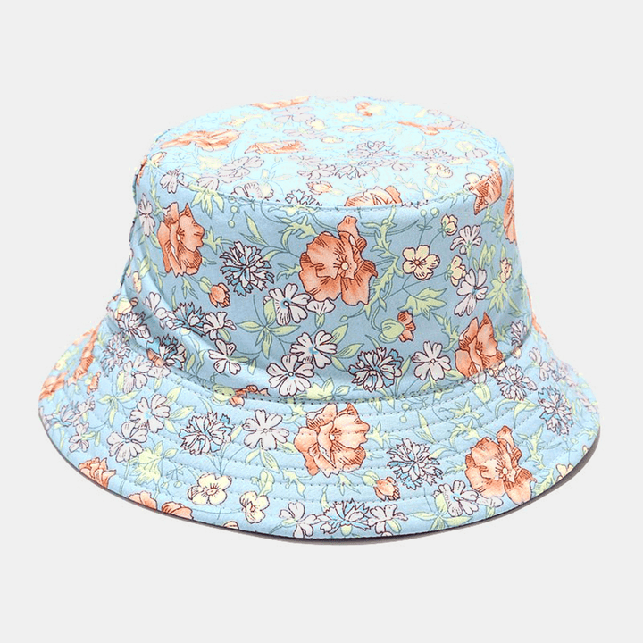 Women Double-Sided Summer UV Protection Floral Pattern Casual Outdoor Sun Hat Bucket Hat - MRSLM