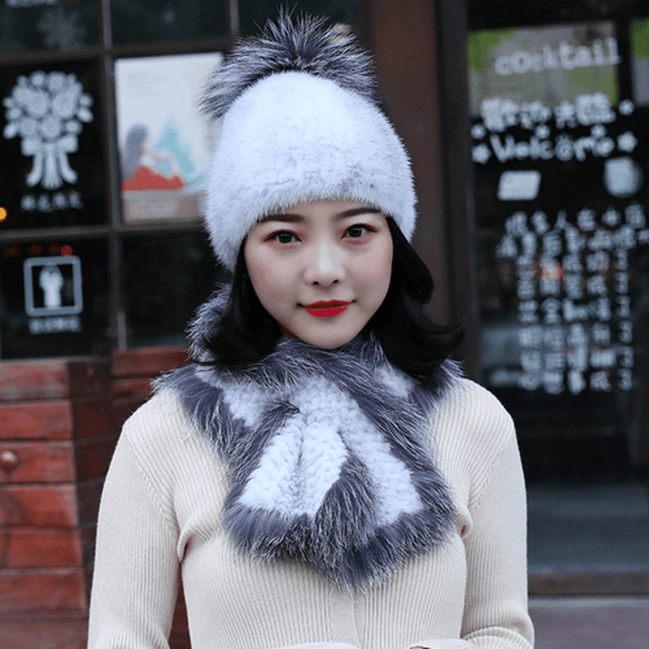 Women'S Warmth Fashion Mink Hat Scarf Thickening - MRSLM