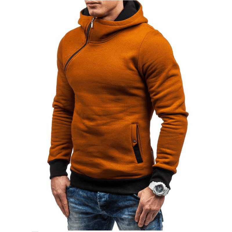 Men Zipper Dual Pockets Hooded Sweatshirt - MRSLM