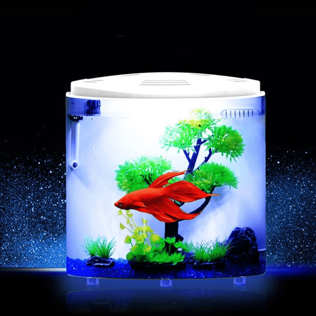 5L USB LED Small Fish Tank 180° Open Acrylic Half Moon Mini Aquarium Decor - MRSLM