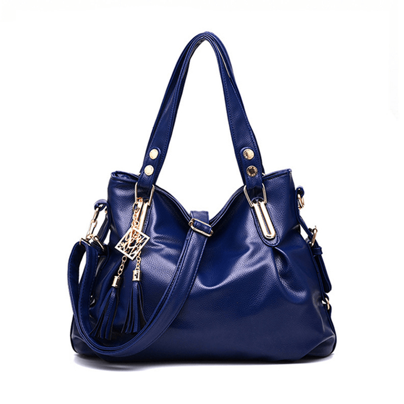 Women Faux Leather Tassel Soft Leather Handbag - MRSLM