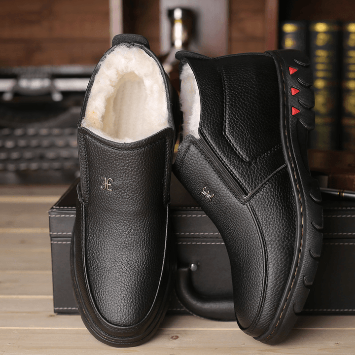 Men Comfy Microfiber Leather Warm Plush Lining Business Casual Ankle Boots - MRSLM