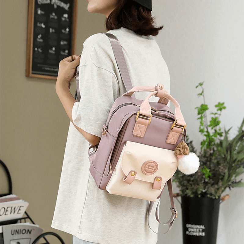 Women Color Matching Large Capacity Backpack Mini Waterproof Breathable Wear-Resistant Dual-Use Shoulder Bag Handbag - MRSLM