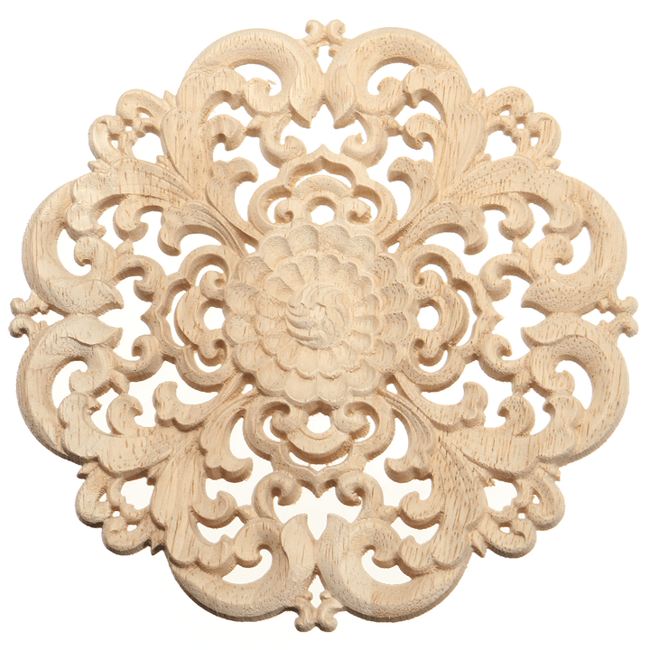 Wood Carved Onlay Applique Unpainted Flower Pattern Furniture Frame Door Decor 15Cm - MRSLM