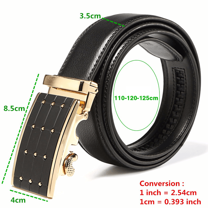 Men Genuine Leather Full Automatic Buckle Belt 3.5 CM Ratchet Full Cowhide Belt for Suit - MRSLM