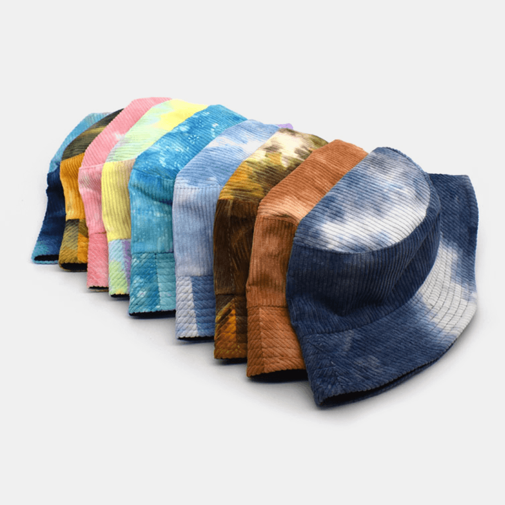 Unsiex Double-Sided Tie-Dye Corduroy and Cotton Warm Soft Outdoor Casual All-Match Bucket Hat - MRSLM