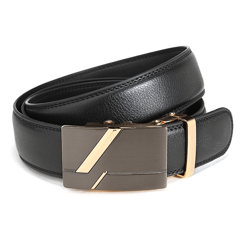 120CM Men Second Floor Cowhide Frosted Gold Silver Alloy Automatic Buckle Belt - MRSLM