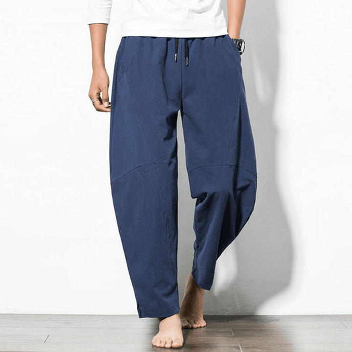 Men'S Loose Wide Leg Pants Solid Color Casual Baggy Breathable Cotton Harem Pants - MRSLM