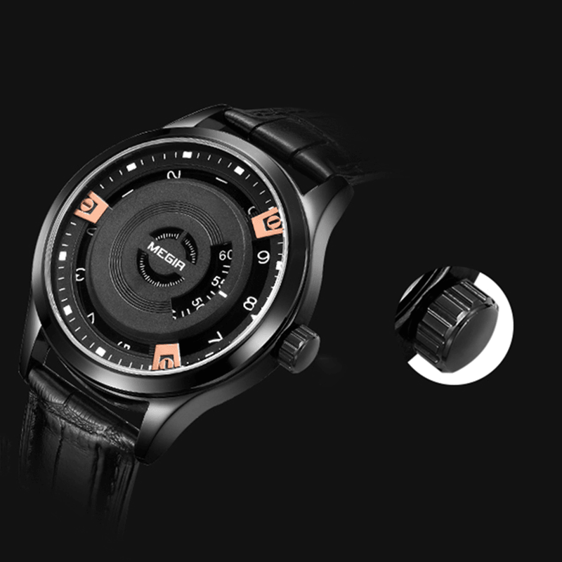 MEGIR 1067G Casual Style Calendar Men Wrist Watch Genuine Leather Band Quartz Watch - MRSLM