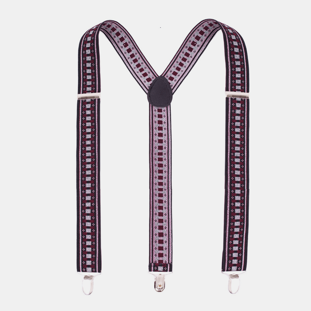 Men Geometry Pattern 3 Clip 100Cm Adjustable High Elastic Shoulder Sling Trouser Strap Suspenders Braces Belt - MRSLM