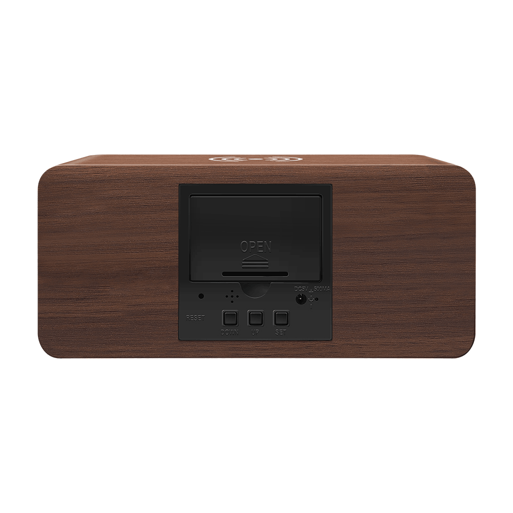 Digoo DG-AC80 LED 12/24 Hour Adjustable Display Wooden Clock Wirless Charging Voice Control Alarm Cl - MRSLM