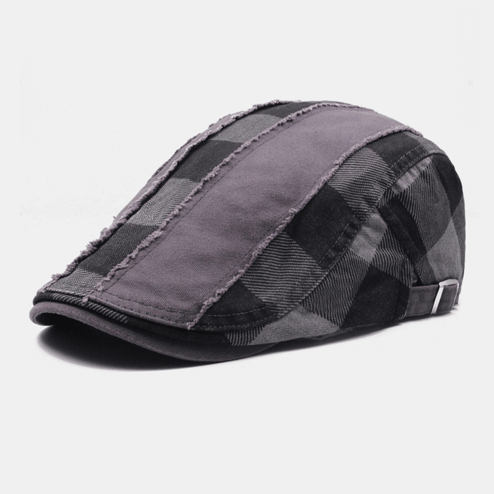 Men Cotton Patchwork Stitching Lattice Casual Outdoor Sunshade Flat Hat Beret Hat - MRSLM