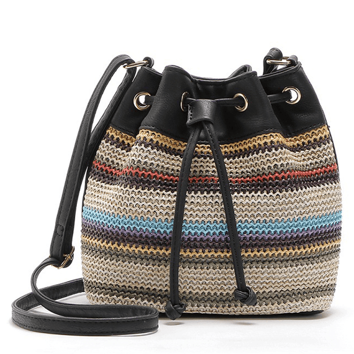 Fashion Bohemian Striped Bucket Bag Messenger Shoulder Bag - MRSLM