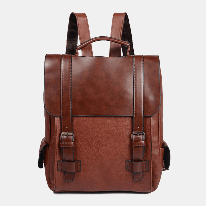 Men Faux Leather Retro Business Outdoor Waterproof Large Capacity School Bag Backpack - MRSLM