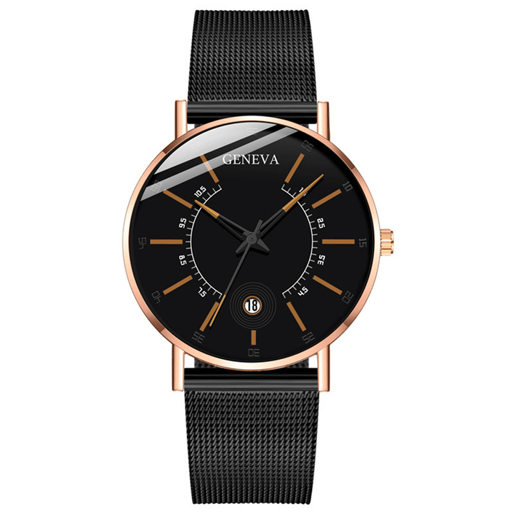 GENEVA Business Casual Colored Pointer Dial with Calendar Alloy Mesh Strap Men Quartz Watch - MRSLM