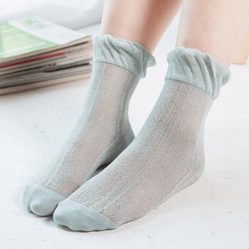 Women Cotton Ultra Thin Silk Elastic Mesh Socks Summer Solid Color Breathable Ankle Socks - MRSLM