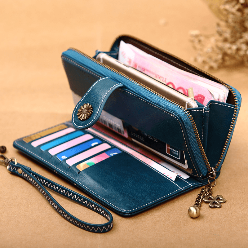 Women PU Leather 6.3 Inch Phone Holder Multi-Slots Card Holder Long Wallet Purse - MRSLM