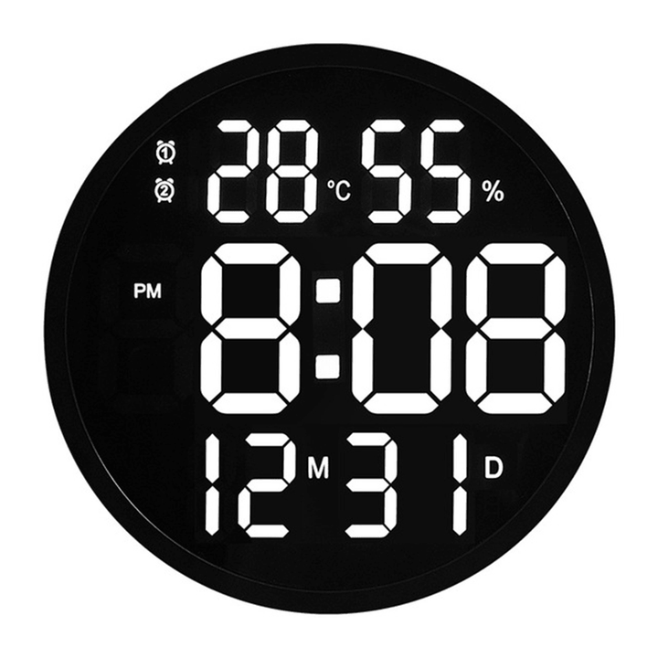 12 Inch LED Wall Clock Luminous Large Clock Mute Digital Temperature and Humidity Electronic Clock Modern Design Living Room Decoration - MRSLM