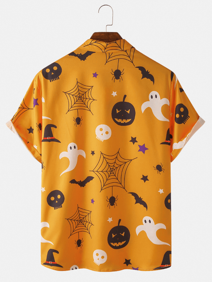 Halloween Cartoon Funny Print Short Sleeve Women Casual Shirts - MRSLM