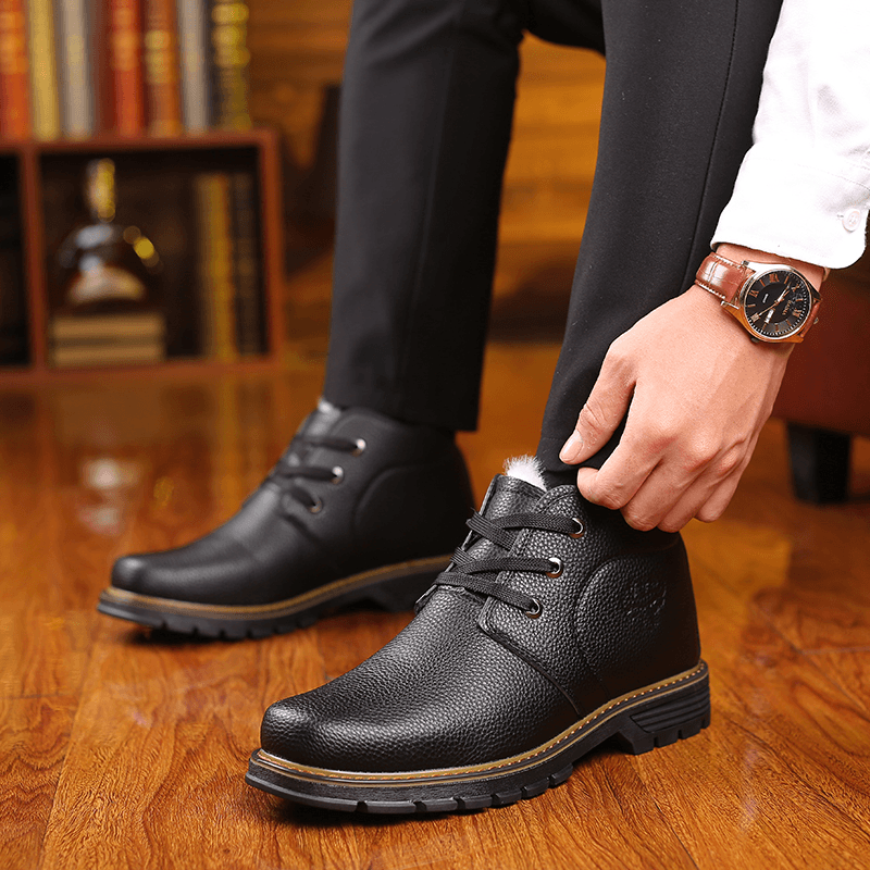 Men Comfy Microfiber Leather Warm Business Casual Winter Ankle Boots - MRSLM