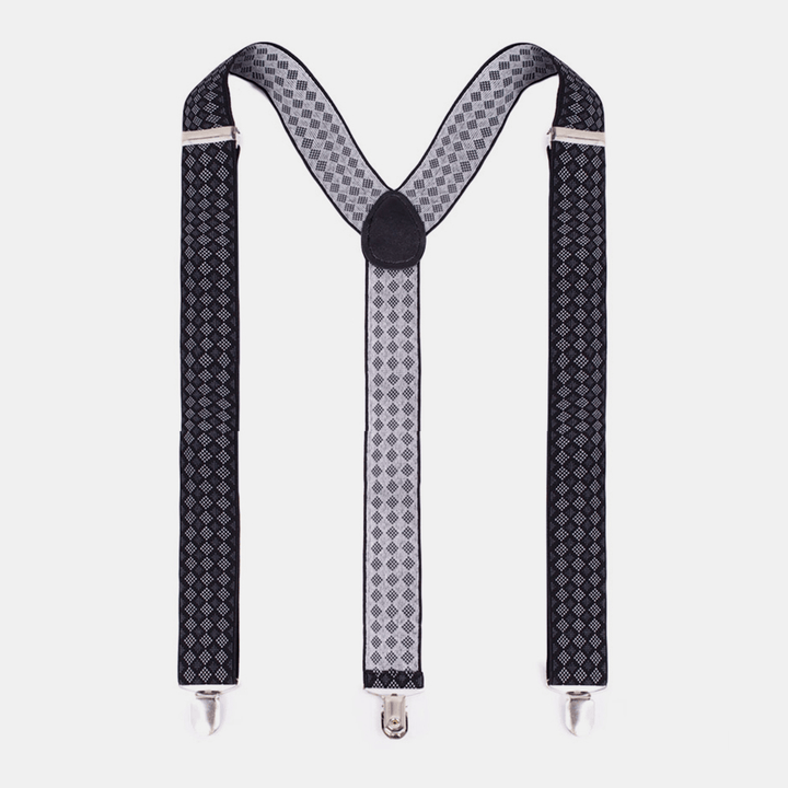 Men Geometry Pattern 3 Clip 100Cm Adjustable High Elastic Shoulder Sling Trouser Strap Suspenders Braces Belt - MRSLM