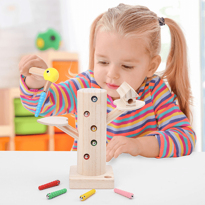 Wooden Magnetic Bird Catching Insect Game Early Childhood Education Toy - MRSLM