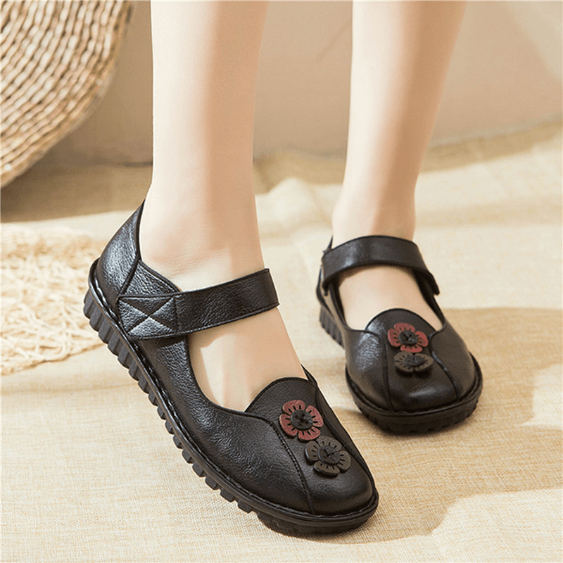 Women Comfy Hook Loop Leather Flat Loafers - MRSLM