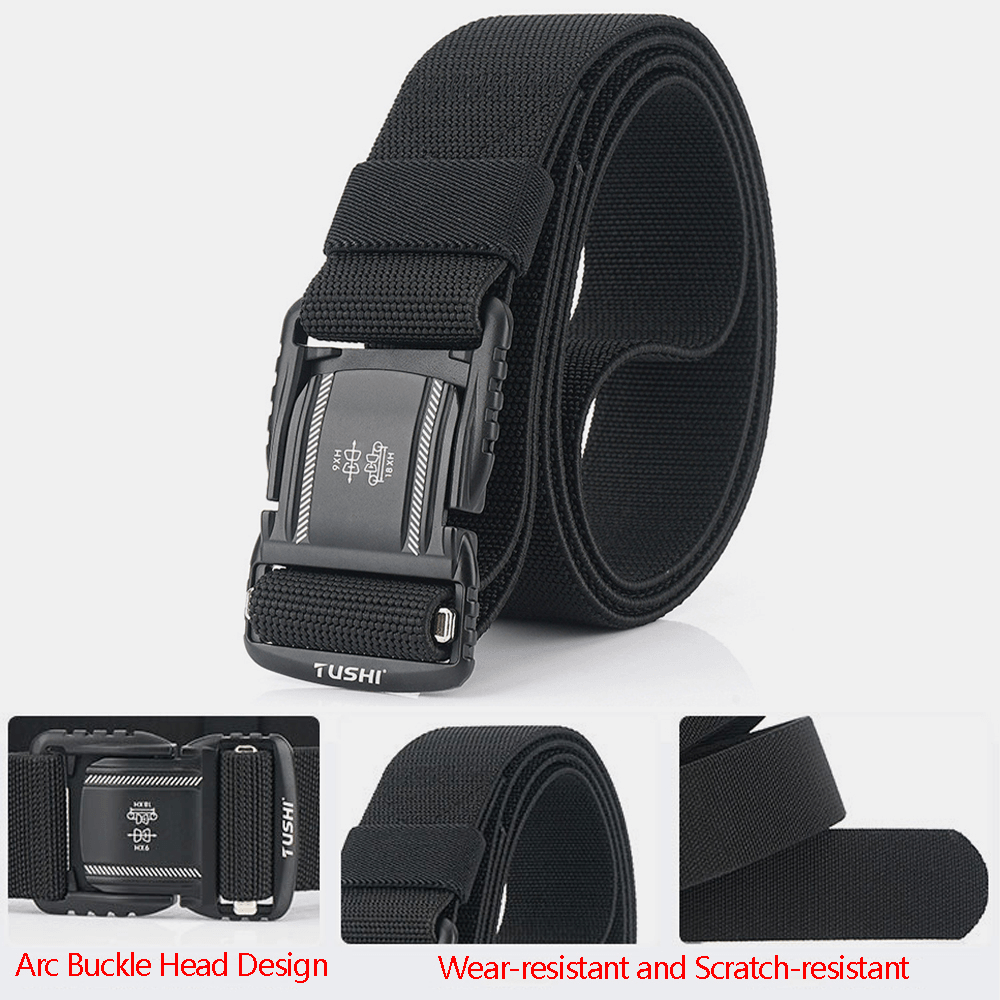 Men Nylon Braided 120Cm Rectangle Automatic Buckle Casual Wild Belts Training Tactical Belts - MRSLM