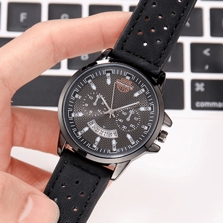 Vintage with Calendar round Dial Breathable PU Leather Band Waterproof Men Quartz Watch - MRSLM