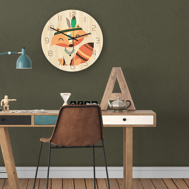 CC027 Creative Fox Pattern Wall Clock Mute Wall Clock Quartz Wall Clock for Home Office Decorations - MRSLM