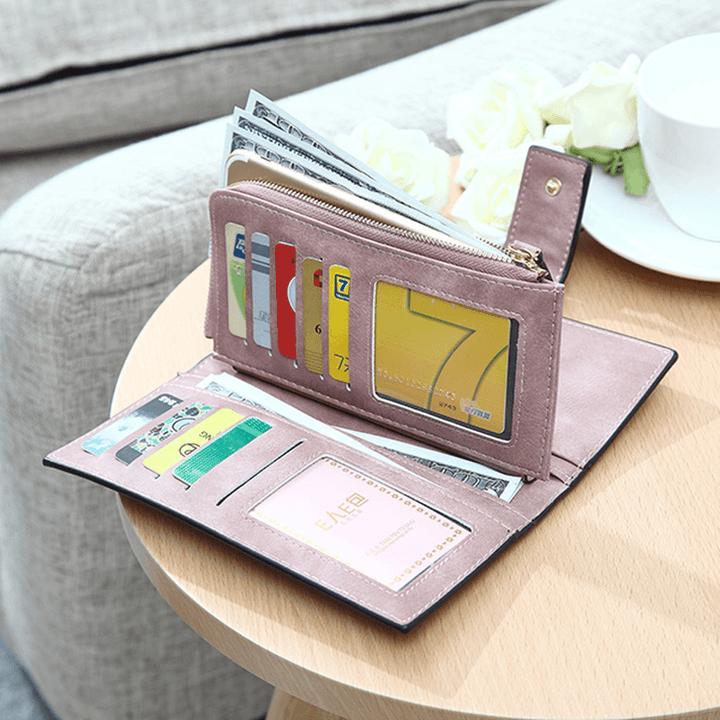 Women Matte Long Wallet Hasp Detachable Card Holder Coin Bags Clutches Bags - MRSLM