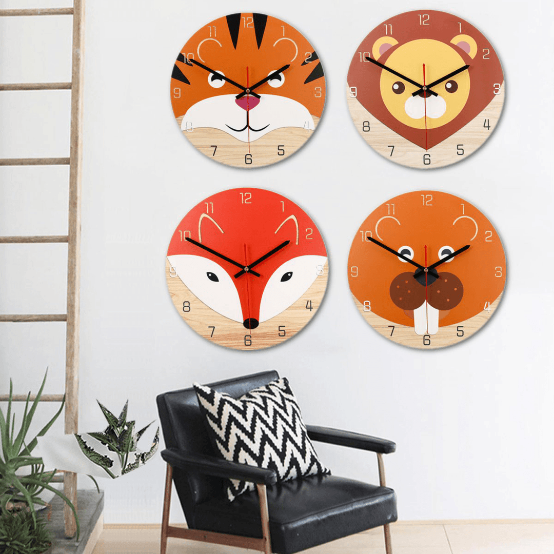 28Cm Animal Mute round Wall Clock Modern Home Living Room Kitchen Watch Decor - MRSLM