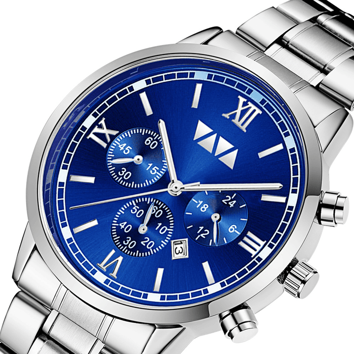 VA VA VOOM Business Casual with Calendar Dial Luminous Pointer Stainless Steel Strap 3ATM Waterproof Men Quartz Watch - MRSLM