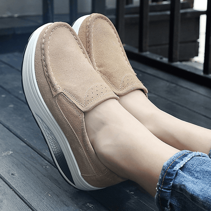 Women Leather Rocker Sole Casual Loafers - MRSLM