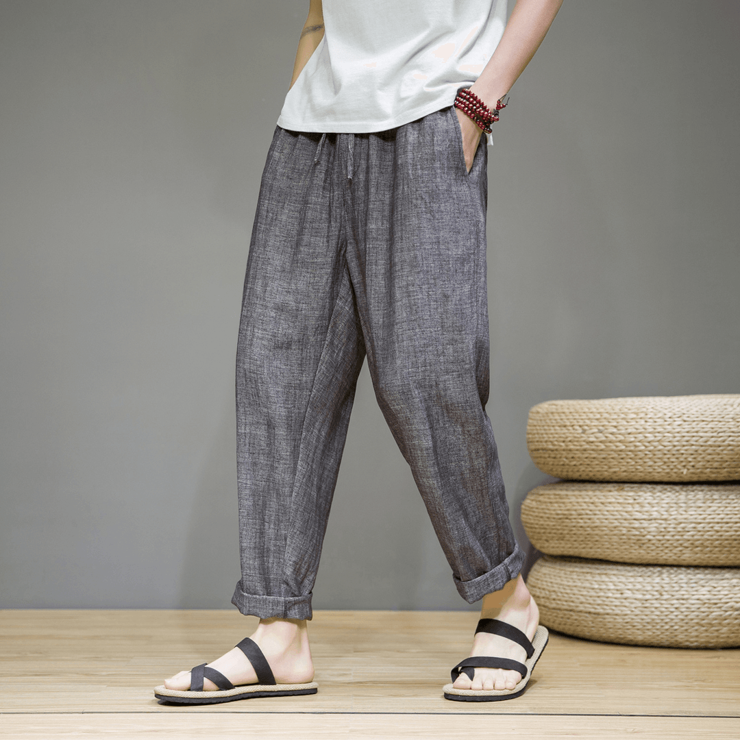 2021 Summer New Linen Casual Pants Men'S Thin Sports Nine-Point Pants Chinese Style Large Size Loose Cotton and Linen Pants - MRSLM