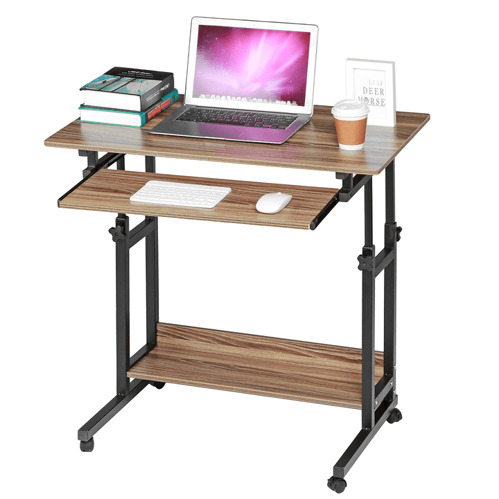 2 Layers Mobile Laptop Desk Cart Rolling Notebook Computer Stand Height Adjustable Bedside Table with Keyboard Tray Wheel - MRSLM