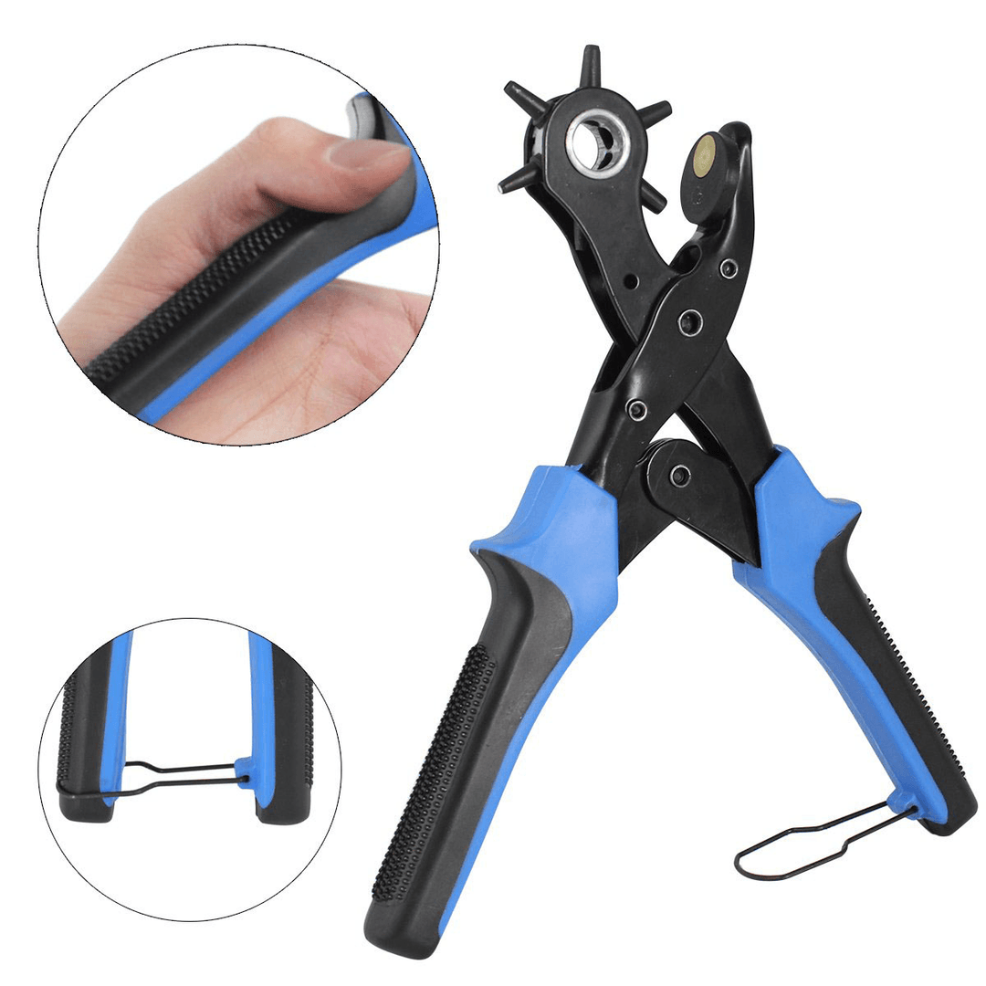 KA1 Heavy Duty Revolving Leather Belt Hole Punch Plier Tool with 2 Extra Punch Plates and Ruler Leather Craft Tool - MRSLM