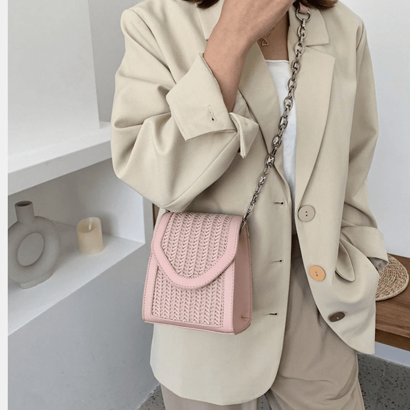 Women Summer Flap Straw Chain Crossbody Bag Shoulder Bag - MRSLM