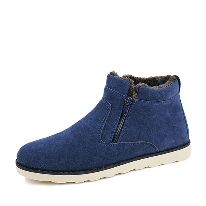 Men Comfortable Side Zipper Warm Fur Lining Suede Ankle Boots - MRSLM