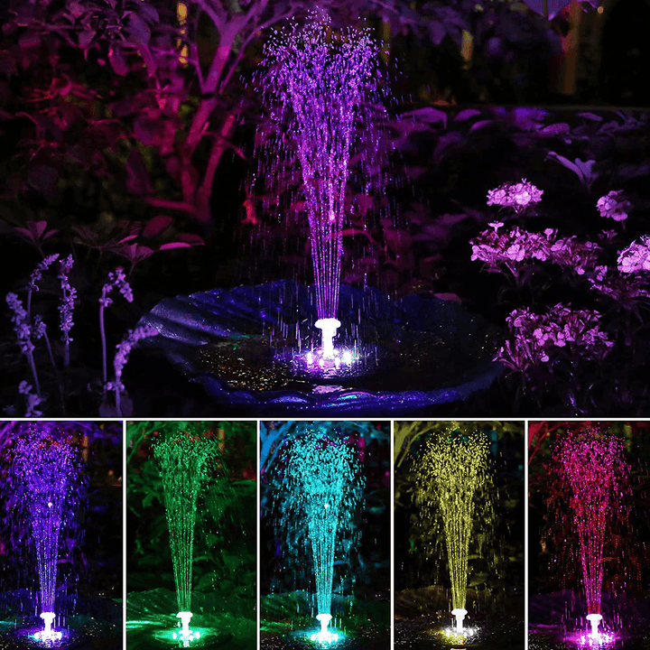 8LED Light Solar Panel Powered Water Fountain Pool Pond Garden Water Sprinkler Sprayer Waterfall Floating Fountain Pump - MRSLM