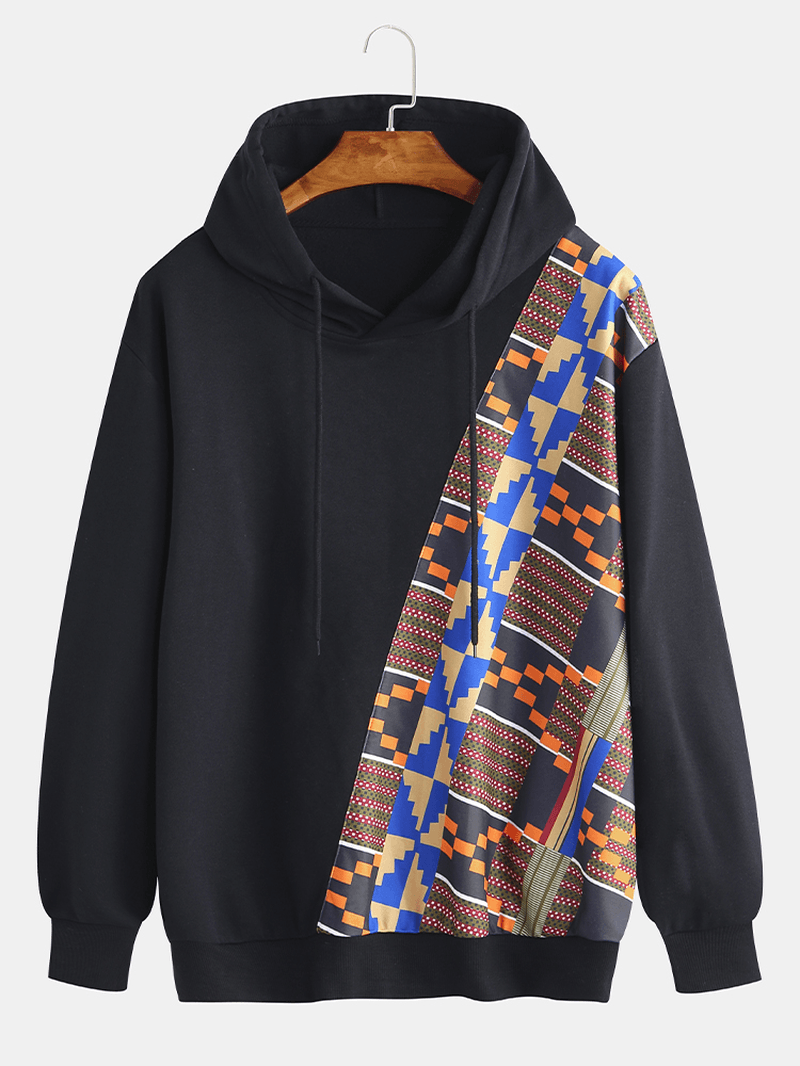 Mens Fashion Pattern Printing Hooded Drawstring Long Sleeve Casual Sweatshirt - MRSLM