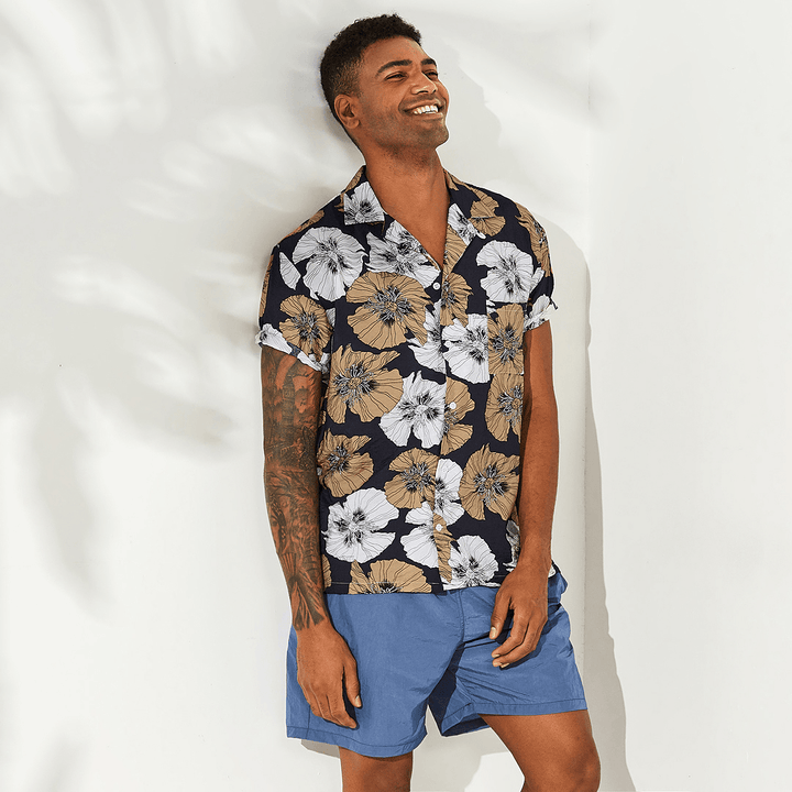 Charmkpr Men Floral Printed Hawaiian Vacation Shirts - MRSLM