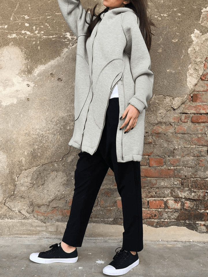 Solid Color Zipper Side Split Long Sleeve Coats - MRSLM