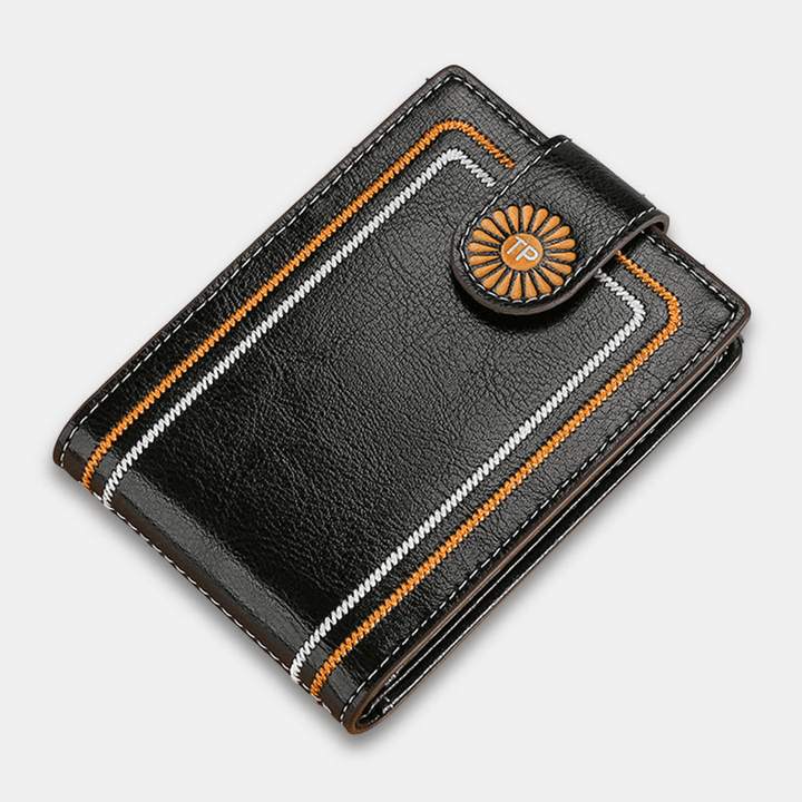 Men Genuine Leather Daisy Pattern Hasp Multifunction Certificate Bag Card Holder Coin Purse Money Clip Cowhide Wallet - MRSLM