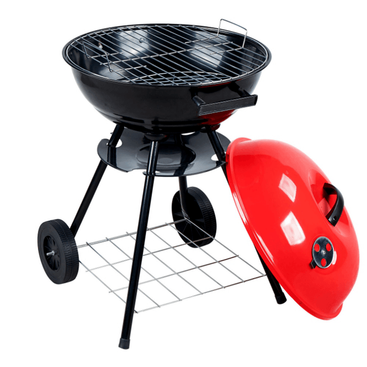 17Inch round Portable Heat Control Charcoal Grill with 2 Wheels Barbecue BBQ Kettle Outdoor Picnic Camping Cooking Grate - MRSLM