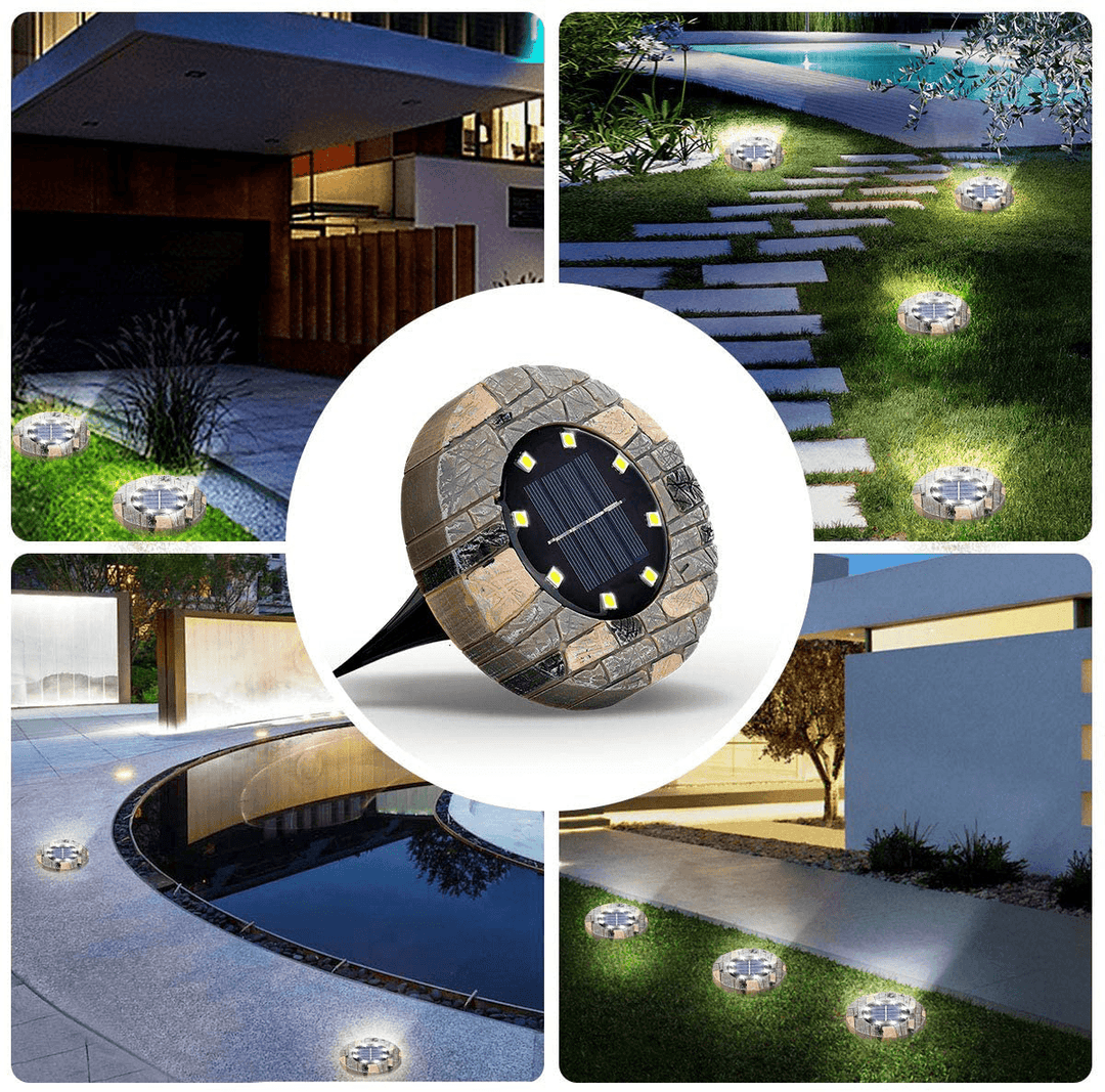 8 Pack Solar Ground Lights GLIME 8 LED Disk Solar Lights Outdoor Upgraded Garden Waterproof Bright In-Ground Lights for Pathway Walkway Driveway Lawn Yard Patio - MRSLM