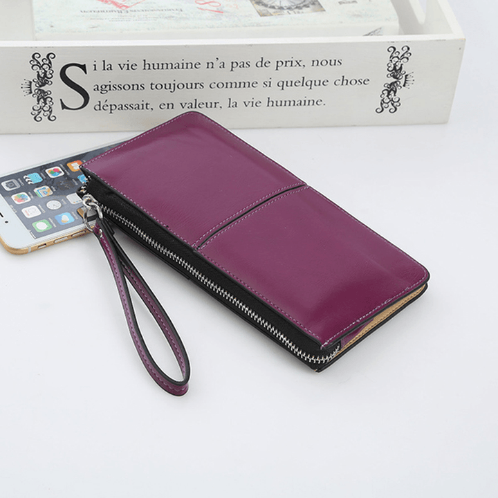 Woman PU Patchwork Line Wallet Elegant Ultra Thin Wristlet Wallet Phone Wallet - MRSLM