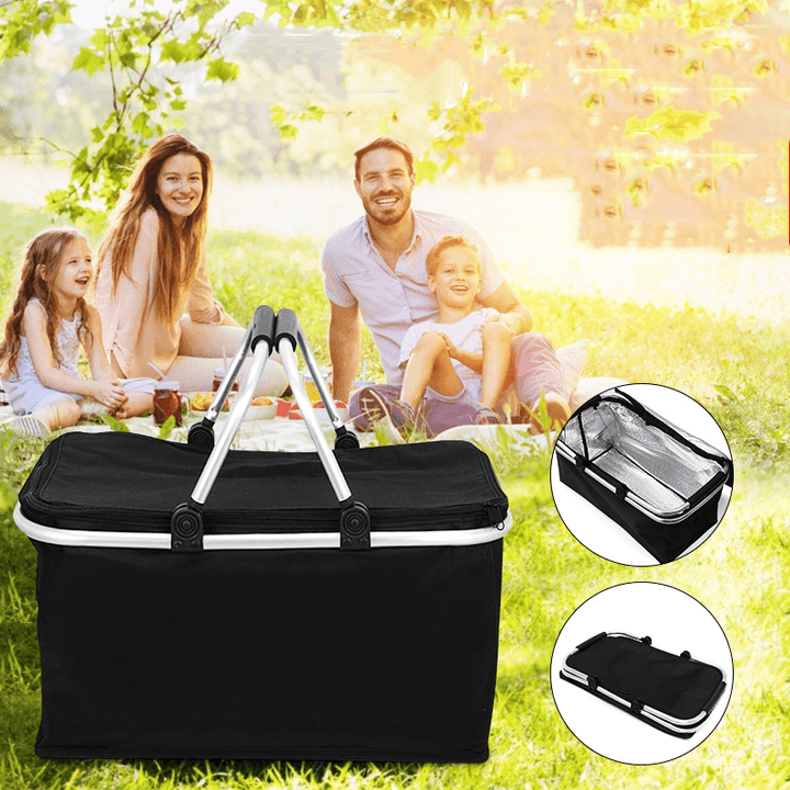 30L Large Folding Picnic Camping Insulated Cooler Hamper Storage Basket Bag - MRSLM