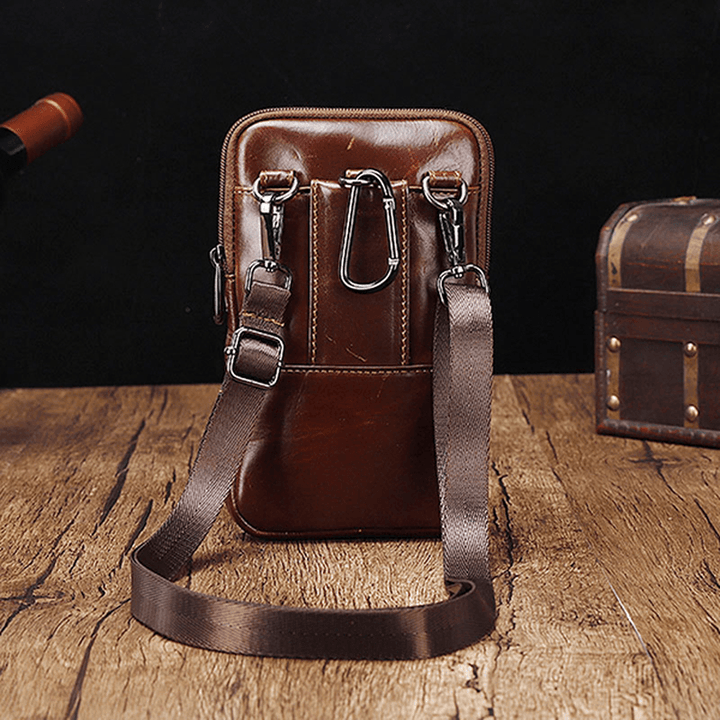 Men Genuine Leather Waist Bag Shoulder Phone Bag Crossbody B - MRSLM