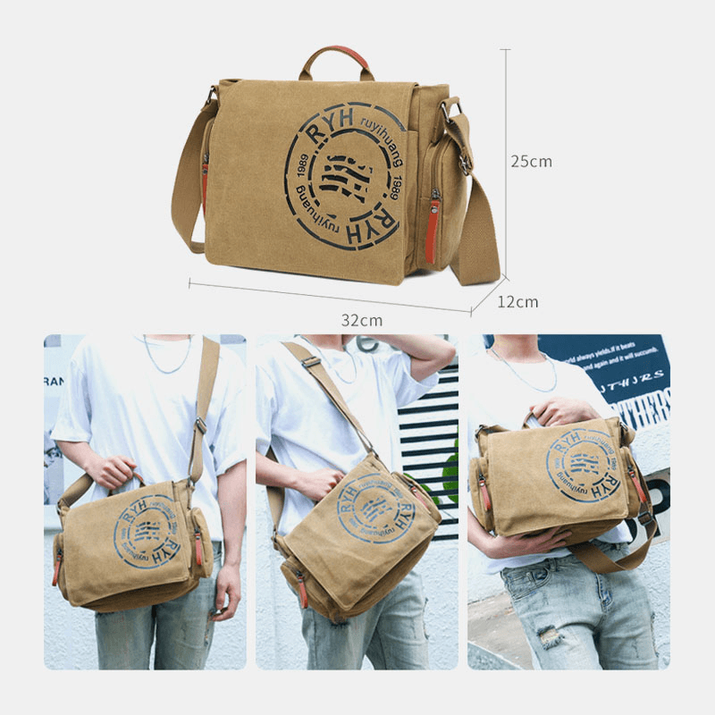 Men Canvas Multi-Compartment Multi-Pocket Casual Shoulder Bag Messenger Bag Crossbody Bags Handbag - MRSLM